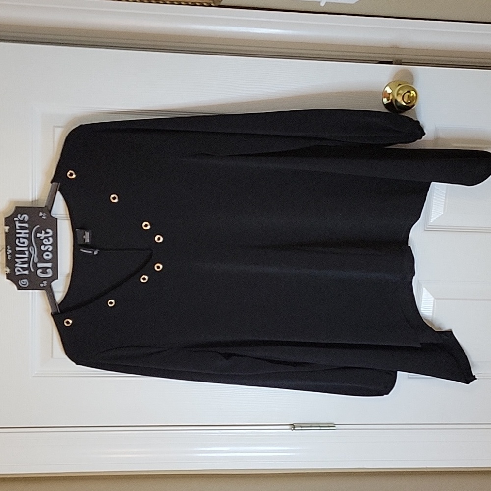 New Directions Blouse XL Black Silver Gromets at Neckline